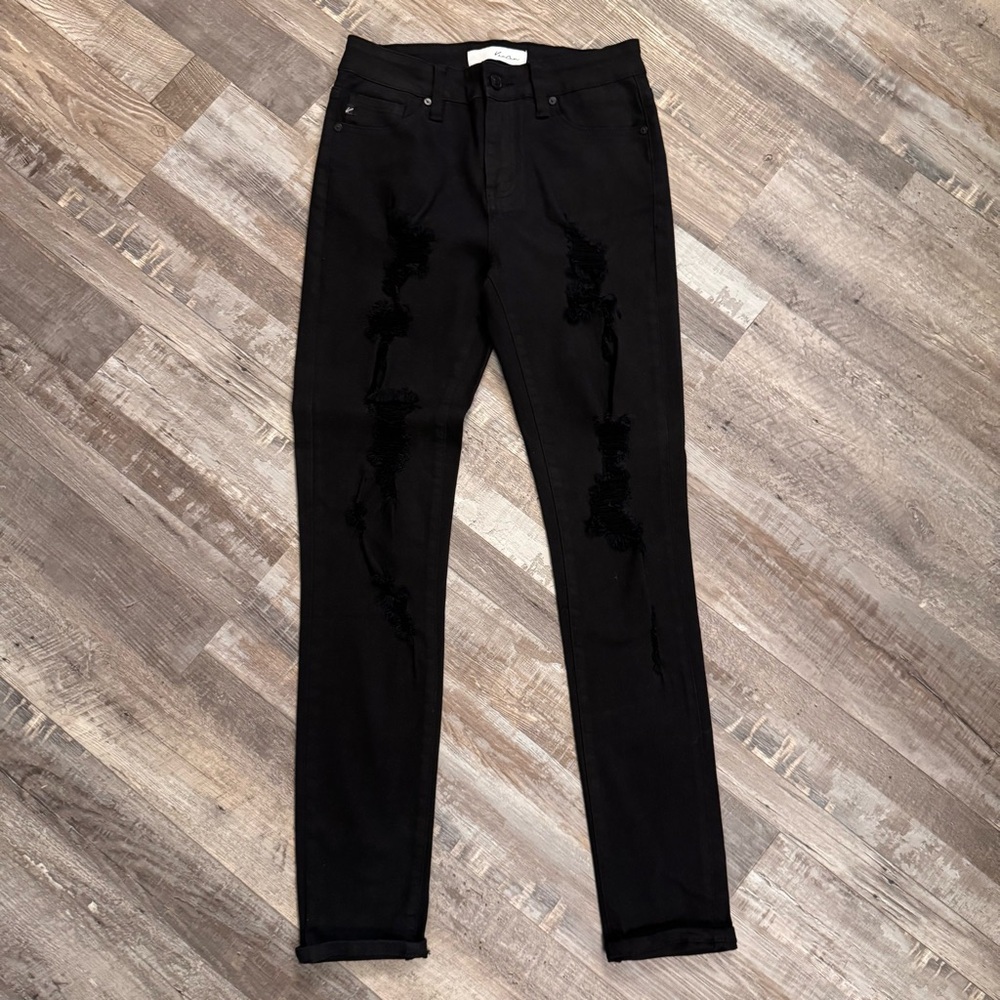 KanCan Black Distressed Skinny Jeans Size 7/27 Stretch Denim new without tags